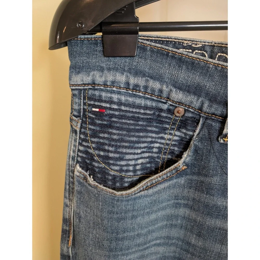 Tommy Hilfiger Jeans Rogar‎ Blue Straight Leg Moto Detail Medium Wash - Size 34